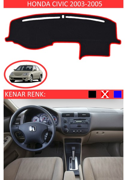 Honda Civic Vtec2 2003-2005 Için Uygun Torpido Koruma Halısı Siyah Kenar Renk Kırmızı