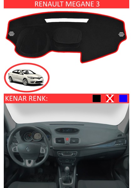 Renault Fluence Için Uygun Torpido Koruma Halısı Siyah Kenar Renk Kırmızı