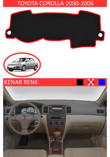 Toyota Coralla 2000-2006 Için Uygun Torpido Koruma Halısı Siyah Kenar Renk Kırmızı