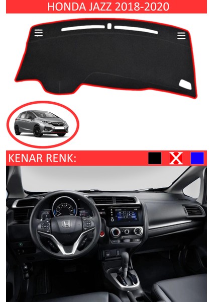 Honda Jazz 2018-2020 Için Uygun Torpido Koruma Halısı Siyah Kenar Renk Kırmızı