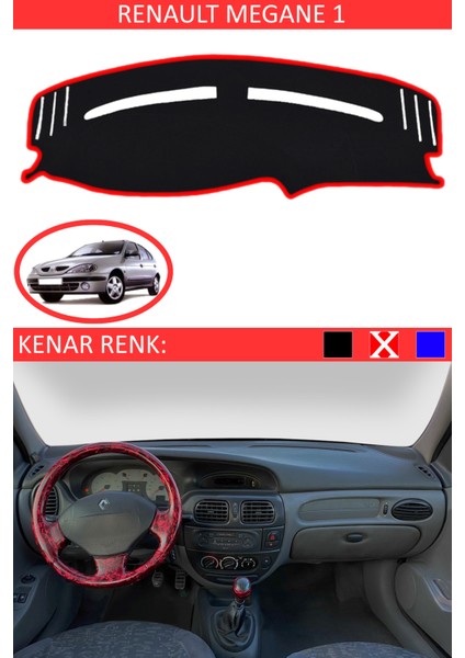 Renault Megane 1 Için Uygun Torpido Koruma Halısı Siyah Kenar Renk Kırmızı