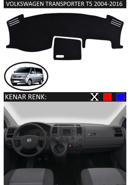 Volkswagen Transporter T5 2004-2016 Için Uygun Torpido Koruma Halısı Siyah Kenar Renk Siyah