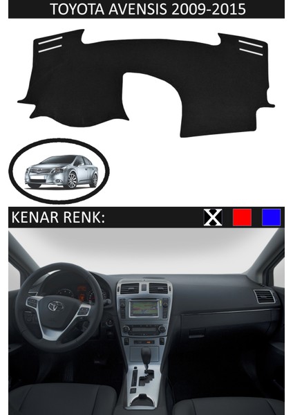 Toyota Avensis 2009-2015 Için Uygun Torpido Koruma Halısı Siyah Kenar Renk Siyah