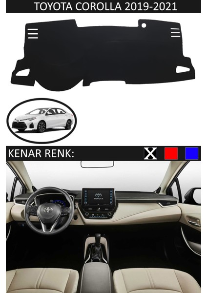 Toyota Coralla 2019-2021 Için Uygun Torpido Koruma Halısı Siyah Kenar Renk Siyah