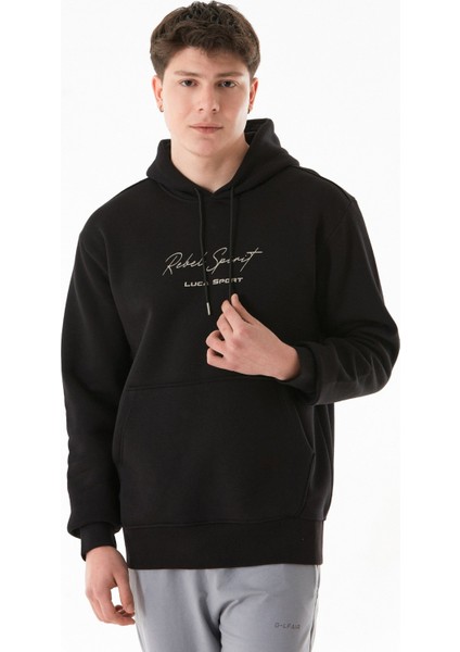 3 Iplik Yazı Baskılı Kapüşonlu Sweatshirt