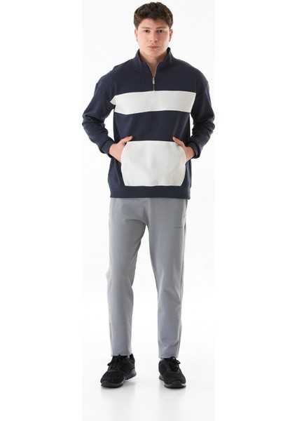 3 Iplik Renk Bloklu Yarım Fermuarlı Kanguru Cep Sweatshirt fırsatları