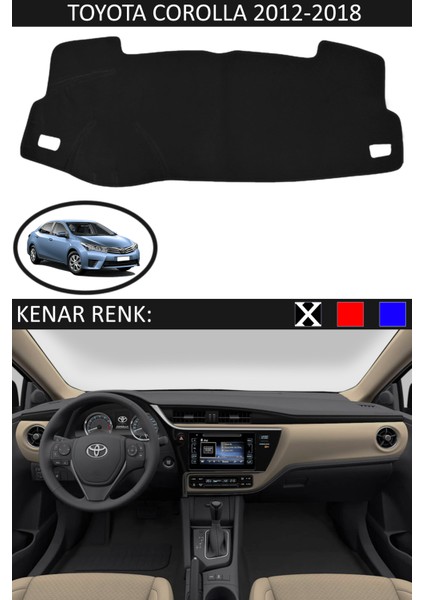 Toyota Coralla 2012-2018 Için Uygun Torpido Koruma Halısı Siyah Kenar Renk Siyah