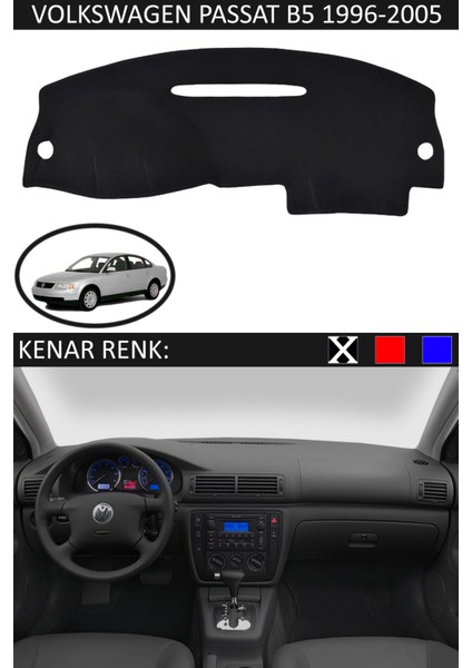 Volkswagen Passat B5 1995-2005 Için Uygun Torpido Koruma Halısı Siyah Kenar Renk Siyah