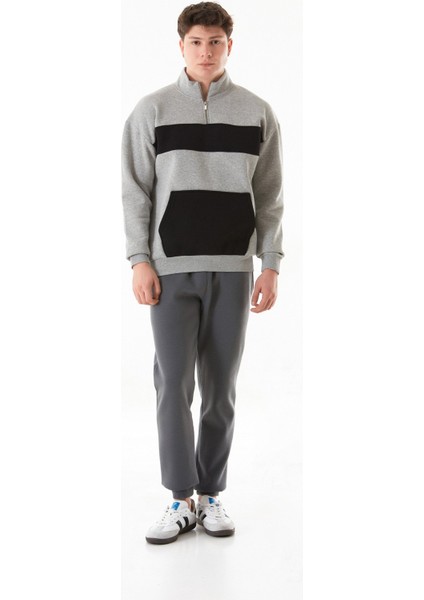 3 Iplik Renk Bloklu Yarım Fermuarlı Kanguru Cep Sweatshirt fiyatları