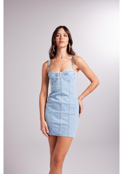 H Aksesuarlı Likralı Mini Danny Jean Elbise Mavi modelleri