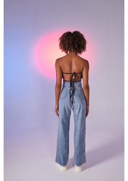 Kadın Mavi Yüksek Bel Wide Leg Carino Jean