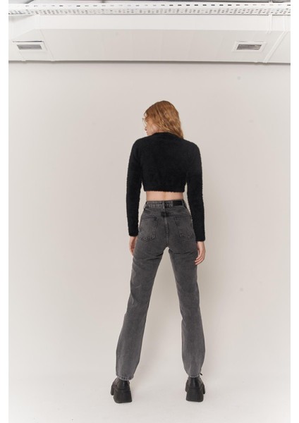 Kadın Gri Denim Kumaş Yüksel Bel Straight Kesim Fuerza Jean fırsatları