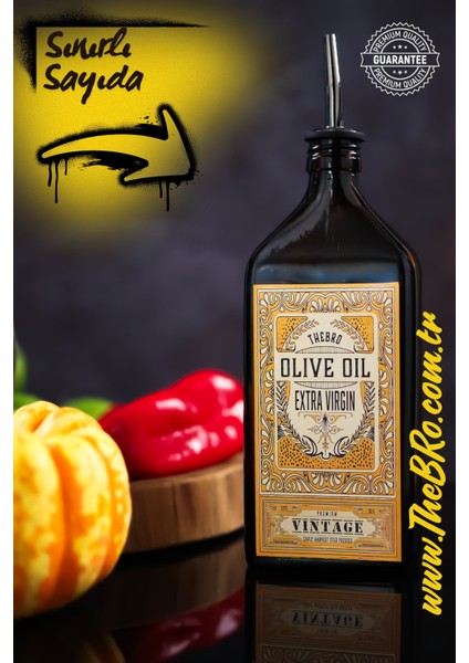 500ML Amber Renkli Premium Vintage Zeytinyağı Şişesi Parlak Metal Şişe Dökücülü