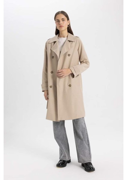Su Geçirmez Mevsimlik Trençkot Kruvaze Yaka Düğmeli Cepli Kemerli Apoletli A0593AX25SP fiyatları