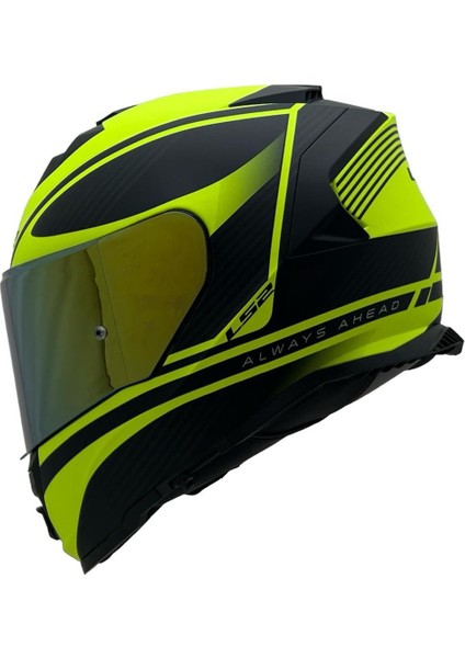Storm 2 Dodger Neon Sarı Kapalı Motosiklet Kaskı Gold Camlı
