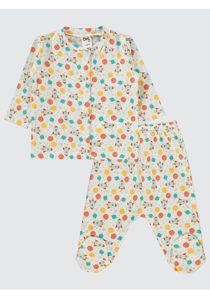 Erkek Bebek Pijama Takımı 1-6 Ay Ekru