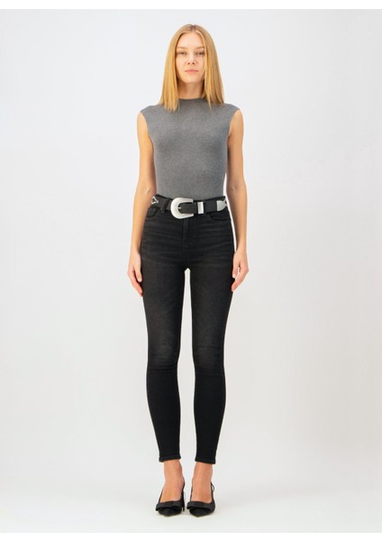 Yüksek Bel Dar Paça Skinny Fit Koyu Indigo Kadın Denim Pantolon DT10898