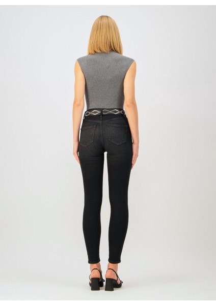 Yüksek Bel Dar Paça Skinny Fit Koyu Indigo Kadın Denim Pantolon DT10898 modelleri