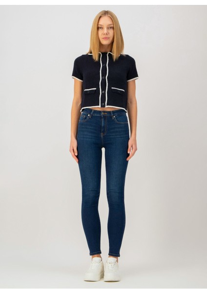 Yüksek Bel Dar Paça Skinny Fit Koyu Indigo Kadın Denim Pantolon DT10890