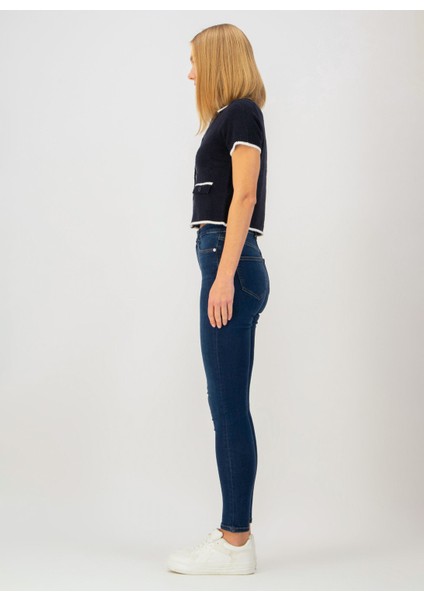 Yüksek Bel Dar Paça Skinny Fit Koyu Indigo Kadın Denim Pantolon DT10890 fiyatları