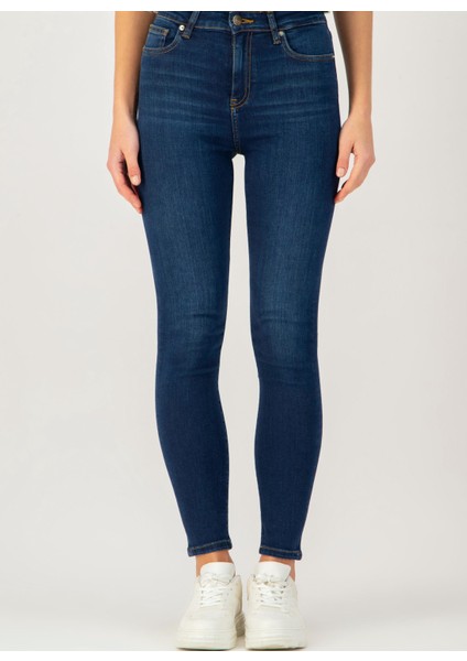 Yüksek Bel Dar Paça Skinny Fit Koyu Indigo Kadın Denim Pantolon DT10890 modelleri