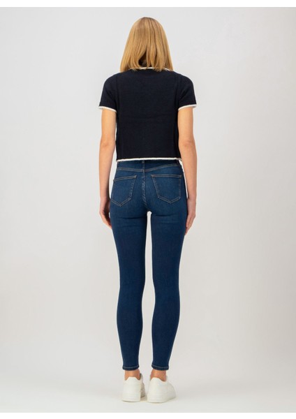 Yüksek Bel Dar Paça Skinny Fit Koyu Indigo Kadın Denim Pantolon DT10890 fırsatları