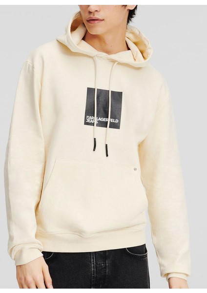 Jeans Kapüşon Yaka Krem Erkek Sweatshırt 240D1809_KLJ Regular Logo Hoodıe