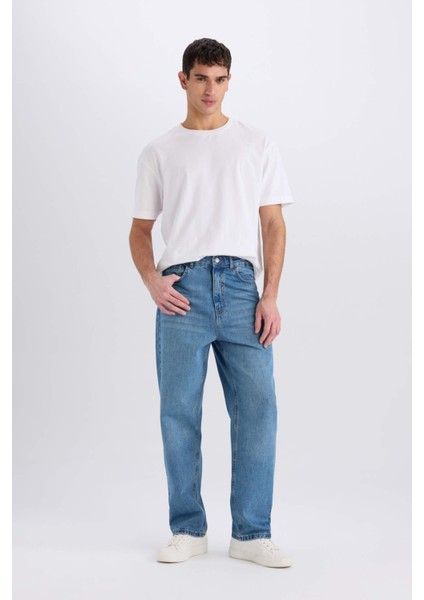 %100 Pamuk Baggy Fit Geniş Kalıp Normal Bel Geniş Paça Jean Pantolon B5783AX25SP