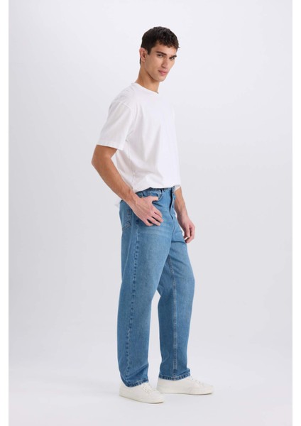 %100 Pamuk Baggy Fit Geniş Kalıp Normal Bel Geniş Paça Jean Pantolon B5783AX25SP