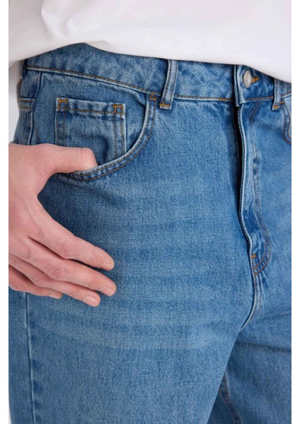 %100 Pamuk Baggy Fit Geniş Kalıp Normal Bel Geniş Paça Jean Pantolon B5783AX25SP