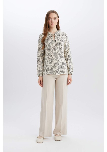 Regular Fit Apaş Yaka Desenli Uzun Kollu Bluz N1809AZ25SP