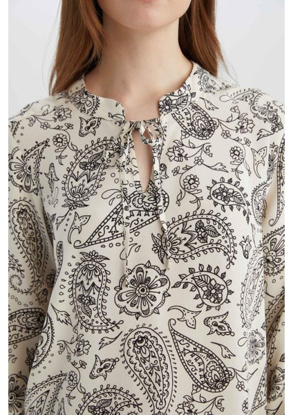 Regular Fit Apaş Yaka Desenli Uzun Kollu Bluz N1809AZ25SP