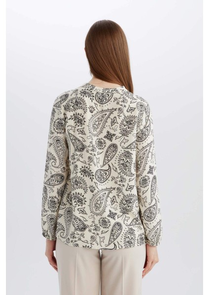 Regular Fit Apaş Yaka Desenli Uzun Kollu Bluz N1809AZ25SP
