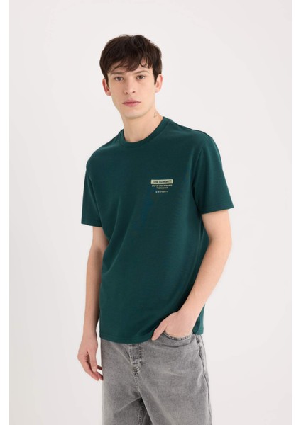 Regular Fit Bisiklet Yaka Baskılı Kısa Kollu Ağır Kumaş Tişört D5495AX25SP