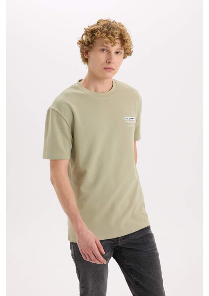 Regular Fit Bisiklet Yaka Baskılı Kısa Kollu Ağır Kumaş Tişört D5495AX25SP fırsatları