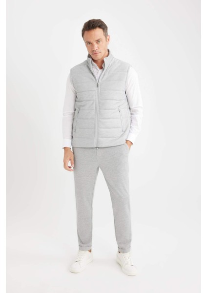 Slim Fit Dar Kesim Dik Yaka Fermuarlı Yelek D7536AX25SP