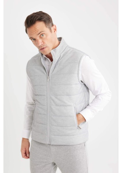Slim Fit Dar Kesim Dik Yaka Fermuarlı Yelek D7536AX25SP