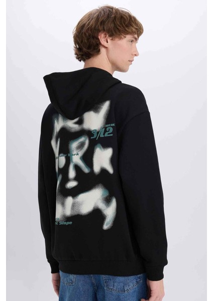 Boxy Fit Kapüşonlu Sırt Baskılı Sweatshirt D8021AX25SP