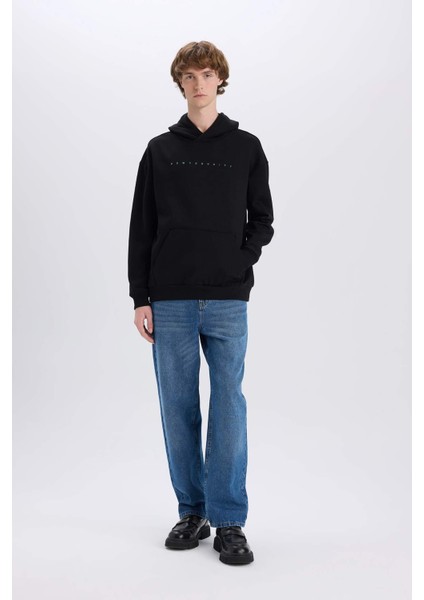 Boxy Fit Kapüşonlu Sırt Baskılı Sweatshirt D8021AX25SP