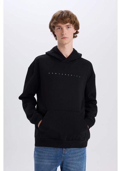 Boxy Fit Kapüşonlu Sırt Baskılı Sweatshirt D8021AX25SP