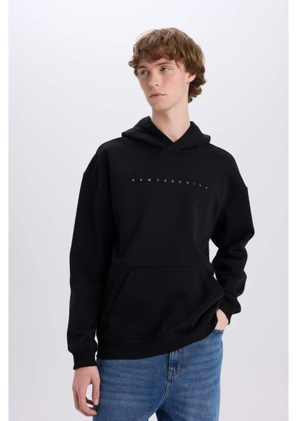 Boxy Fit Kapüşonlu Sırt Baskılı Sweatshirt D8021AX25SP