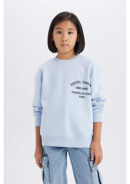 Kız Çocuk Relax Fit Bisiklet Yaka Baskılı Sweatshirt D8546A825SP