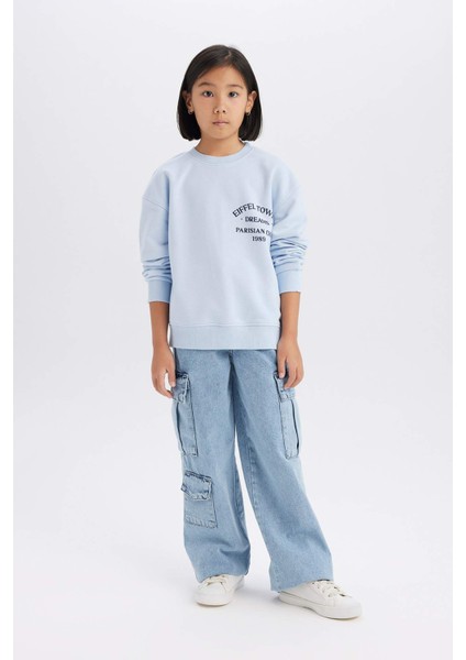 Kız Çocuk Relax Fit Bisiklet Yaka Baskılı Sweatshirt D8546A825SP