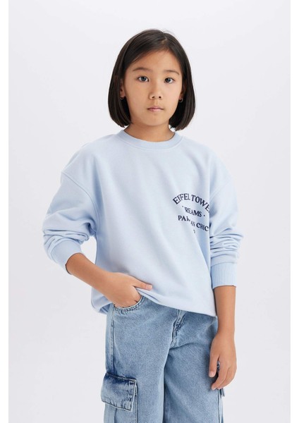 Kız Çocuk Relax Fit Bisiklet Yaka Baskılı Sweatshirt D8546A825SP