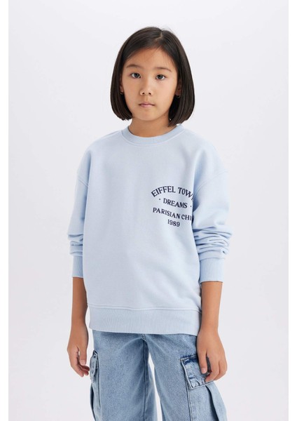 Kız Çocuk Relax Fit Bisiklet Yaka Baskılı Sweatshirt D8546A825SP