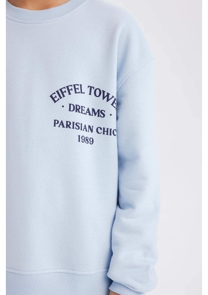 Kız Çocuk Relax Fit Bisiklet Yaka Baskılı Sweatshirt D8546A825SP