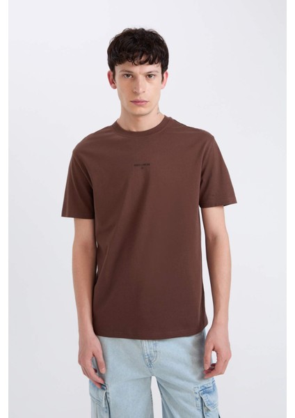 %100 Pamuk Regular Fit Bisiklet Yaka Baskılı Kısa Kollu Tişört D5559AX25SP
