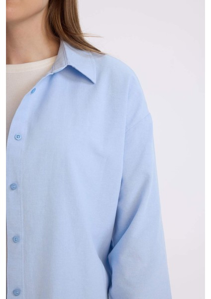 Relax Fit Basic Düz Oxford Uzun Kollu Gömlek Tunik B8309AX25SP