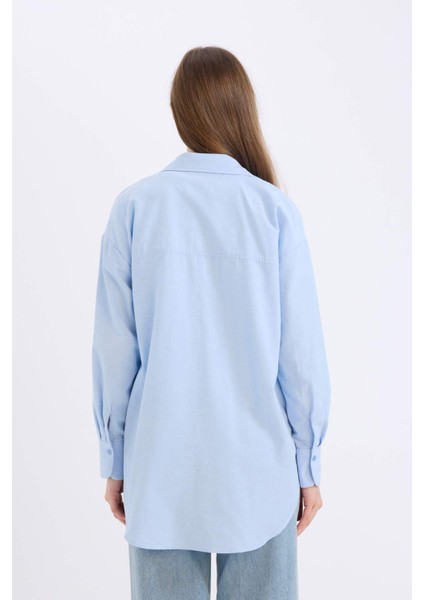 Relax Fit Basic Düz Oxford Uzun Kollu Gömlek Tunik B8309AX25SP