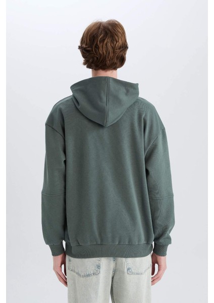 Boxy Fit Kapüşonlu Yarım Fermuarlı Baskılı Sweatshirt D6998AX25SP